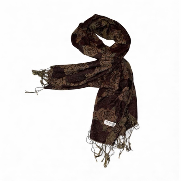 pashmina Accessories - PASHMINA  Brown and Gold Rose Scarf